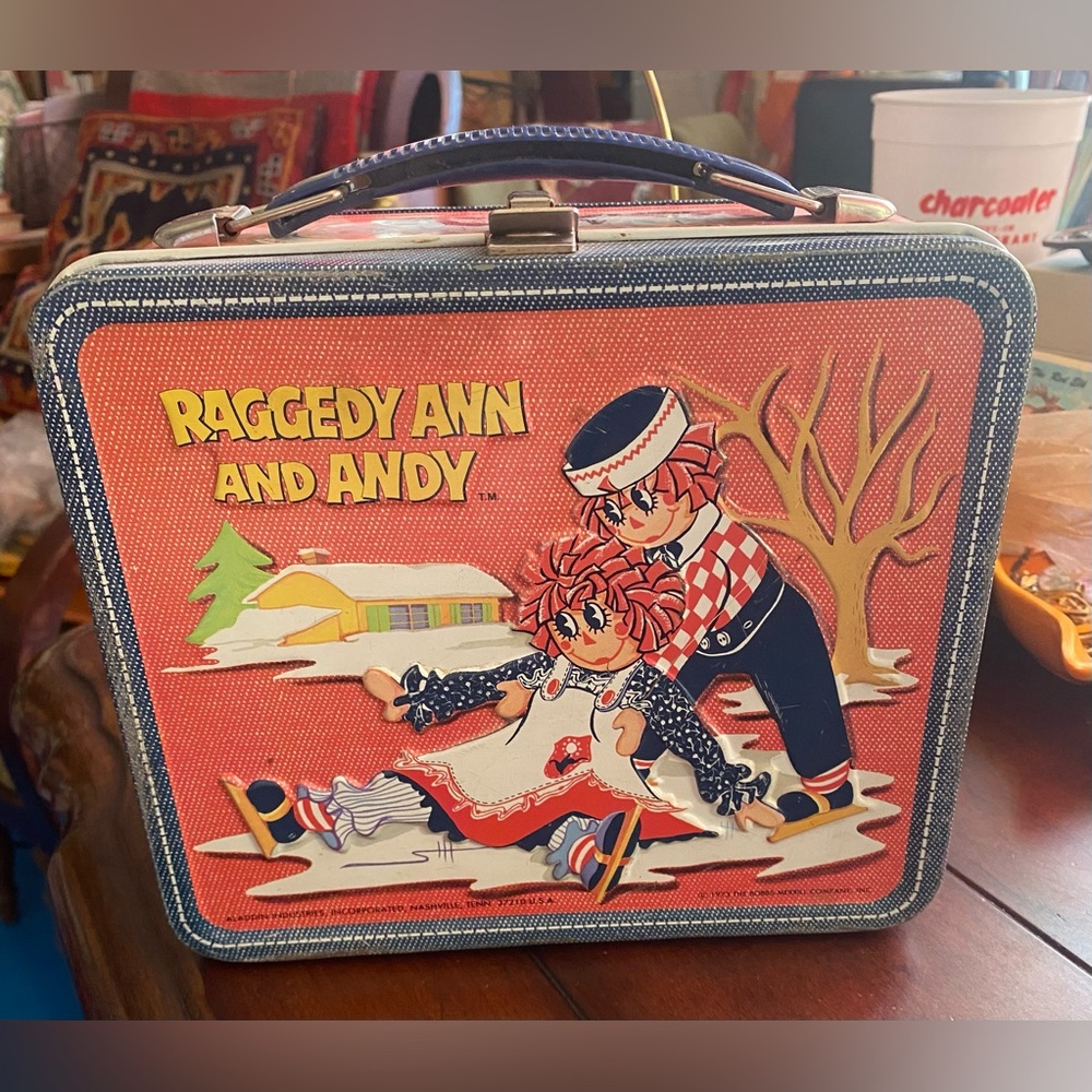 Raggedy Ann and Andy Vintage Tin Lunchbox - Red & Blue
